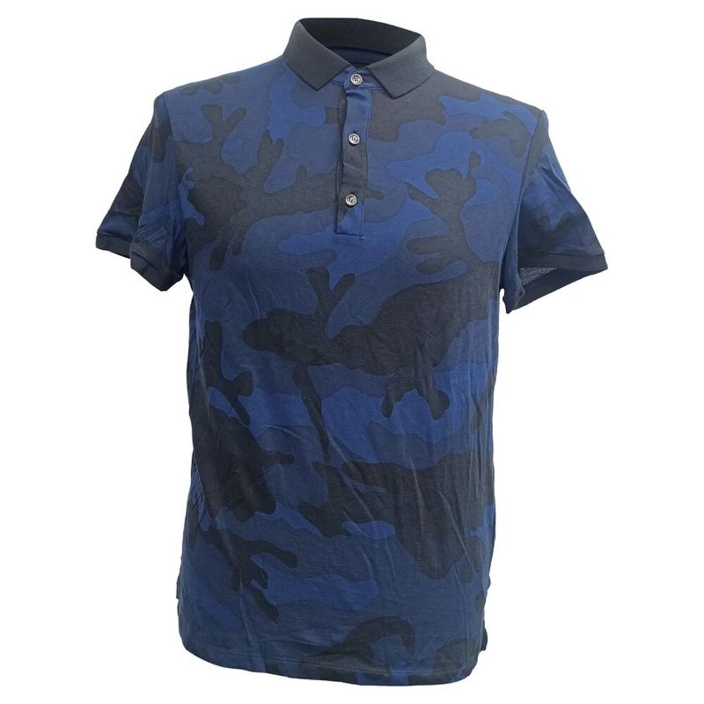 Valentino Garavani Camouflage Printed Polo Shirt in Navy Blue Cotton